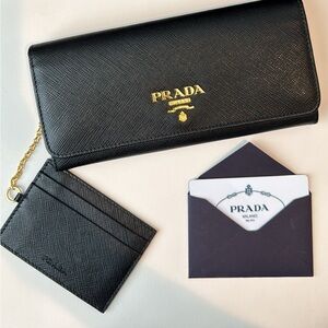 Prada Black wallet and Card Holder with Gold Accent